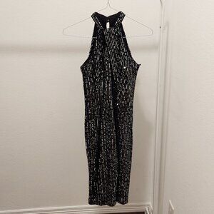 Nordstrom - Velvet Sequin Black Halter Dress - Size 2
